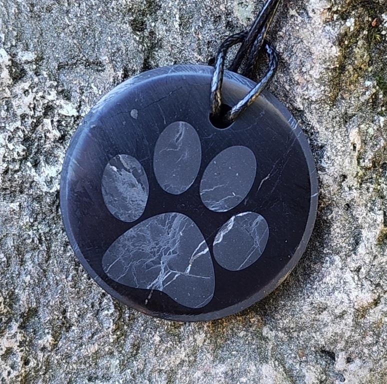 Shungite pendant "Cat's Foot" (circle) with laser engraving