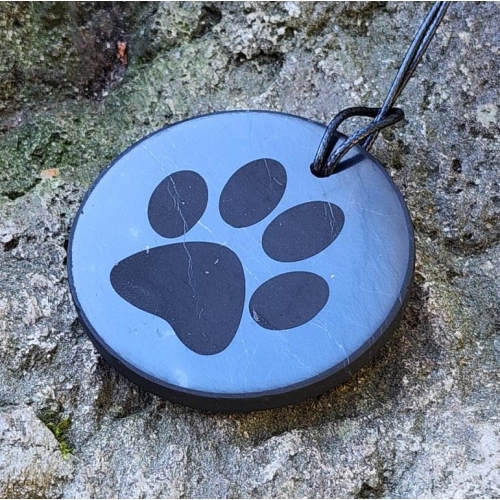 Shungite pendant "Cat's Foot" (big circle) with laser engraving