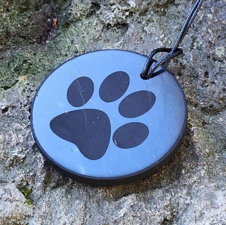 Shungite pendant "Cat's Foot" (big circle) with laser engraving