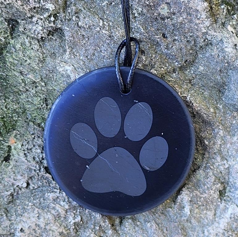 Shungite pendant "Cat's Foot" (big circle) with laser engraving