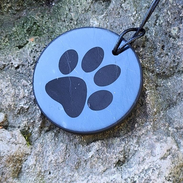 Shungite pendant "Cat's Foot" (big circle) with laser engraving