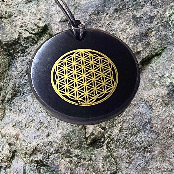 Shungite pendant "Flower of life" (circle)