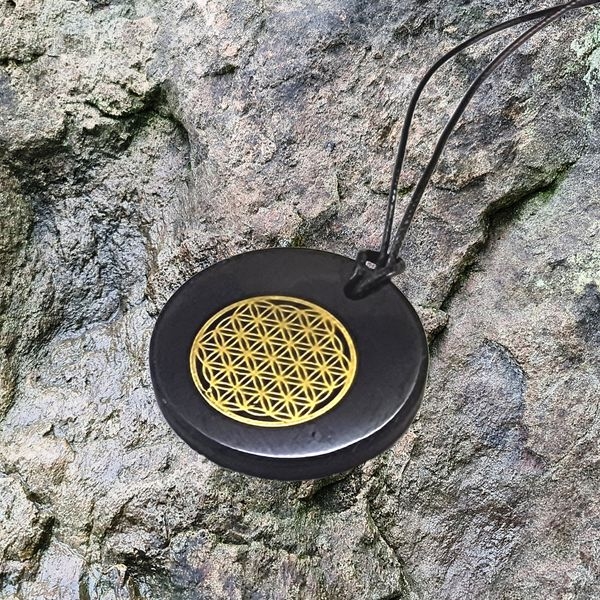 Shungite pendant "Flower of life" (circle)