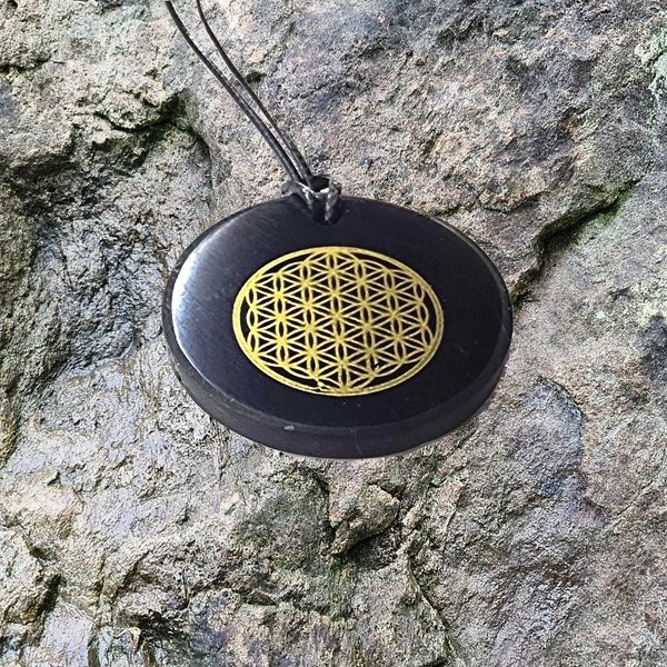 Shungite pendant "Flower of life" (circle)